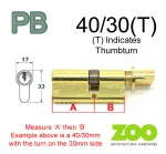 40/30(T) Euro Profile Cylinder & Turn - PB Keyed to Differ