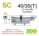 40/35(T) Euro Profile Cylinder & Turn - SC - Keyed to Differ