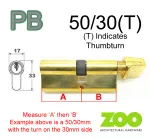 50/30(T) Euro Profile Cylinder & Turn - PB Keyed to Differ