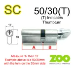 50/30(T) Euro Profile Cylinder & Turn - SC - Keyed to Differ
