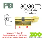 30/30(T) Euro Profile Cylinder & Turn - PB Keyed to Differ