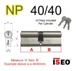 40/40 ISEO Euro Profile Double Cylinder  - NP - Keyed to Differ