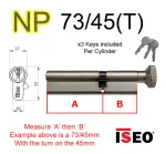 73/45(T) ISEO Euro Profile Cylinder & Turn  - NP - Keyed to Differ