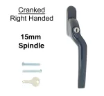 15mm Cranked Espag Window handle Black - Right Handed