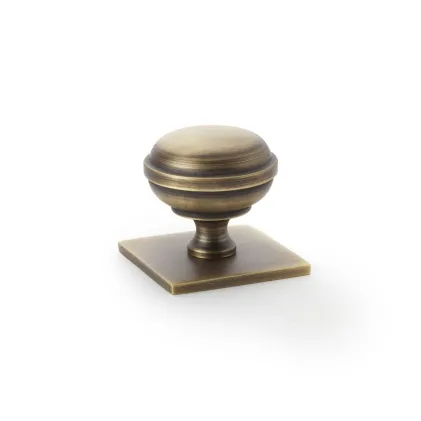 Alexander and Wilks Quantock Cupboard Knob on Square Backplate - Antique Brass