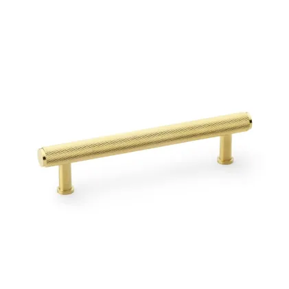 128mm Alexander and Wilks Crispin Knurled T-bar Cupboard Pull Handle - Satin Brass PVD