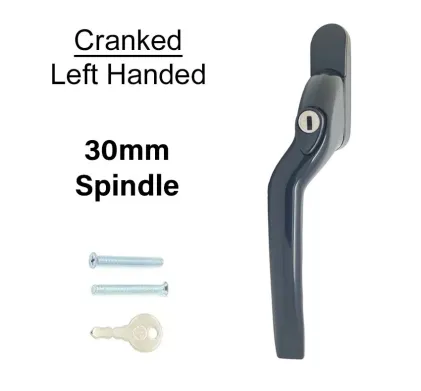 30mm Cranked Espag Window handle Black - Left Handed