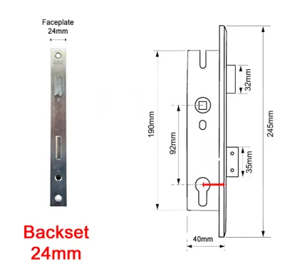 24mm Backset KFV Euro Profile Mortice Sashlock 92mm Centres - 245mm Faceplate