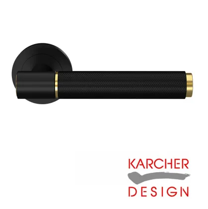 STUDIO SELECT ER90B1 Lever on Round Rose Door Handles - Karcher Cosmos Black / Satin Brass