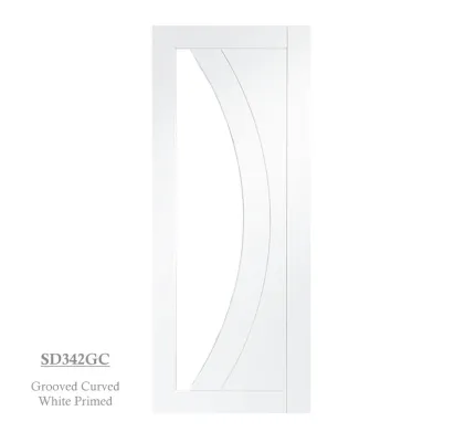 Grooved Curved White Primed Flush Door - 42mm - Glazed Clear