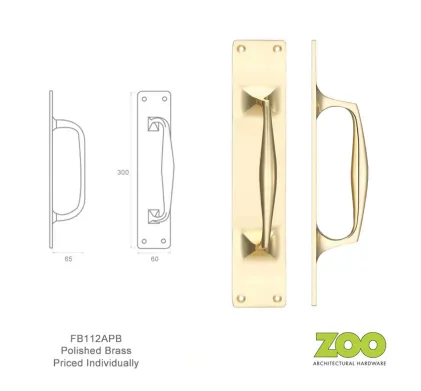 300 x 60mm Solid Brass Cast Pull Handle Polished Brass