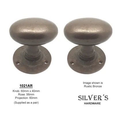 HAND FORGED SOLID Rustic Bronze Oval Mortice Knobs
