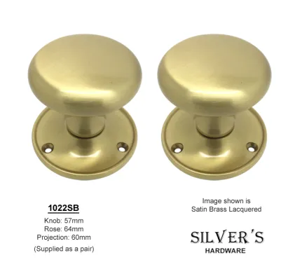 HAND FORGED SOLID Satin Brass Cushion Mortice Knobs 57mm