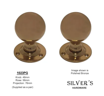 HAND FORGED SOLID Polished Bronze Ball Mortice Knobs 48mm