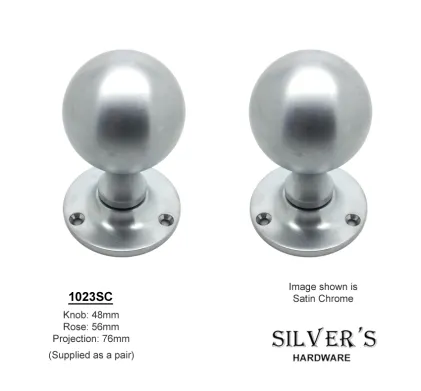 HAND FORGED SOLID Satin Chrome Ball Mortice Knobs 48mm