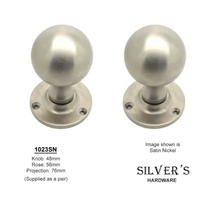 HAND FORGED SOLID Satin Nickel Ball Mortice Knobs 48mm