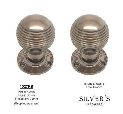 HAND FORGED SOLID Real-Bronze Reeded Mortice Knobs 48mm