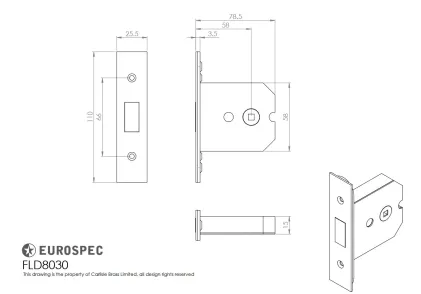 76mm (3") Eurospec Flat Bathroom Deadbolt - Satin Chrome