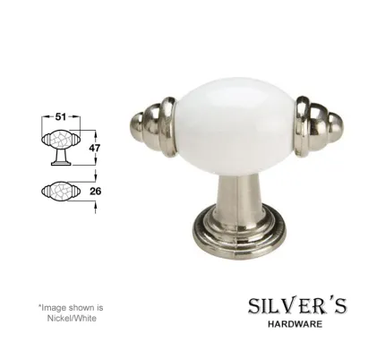 Edstone T Cupboard Knob - Nickel / White Ceramic