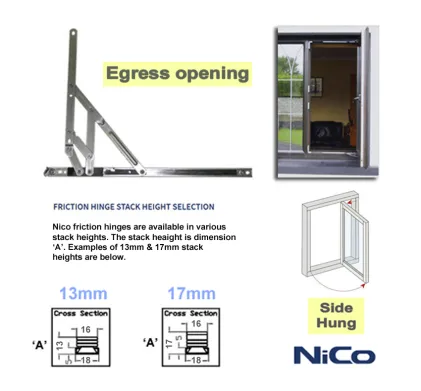 Pair of Egress Side Hung Window Hinges Stack Height: 13mm