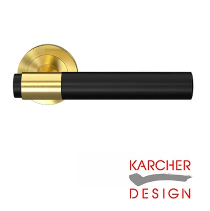 STUDIO SELECT ER90B2 Lever on Round Rose Door Handles - Karcher Satin Brass / Cosmos Black