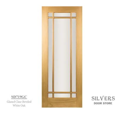 9 Panel Lacquered American White Oak Door - Glazed Clear Beveled