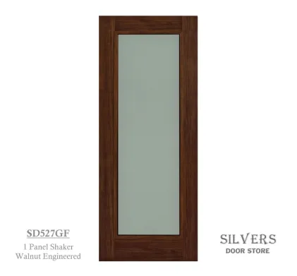 1 Panel Shaker Luxury Laminated Walnut Door 44mm - Glazed Frosted