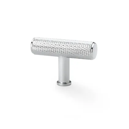 Alexander and Wilks Crispin Knurled T-bar Cupboard Knob - Polished Chrome