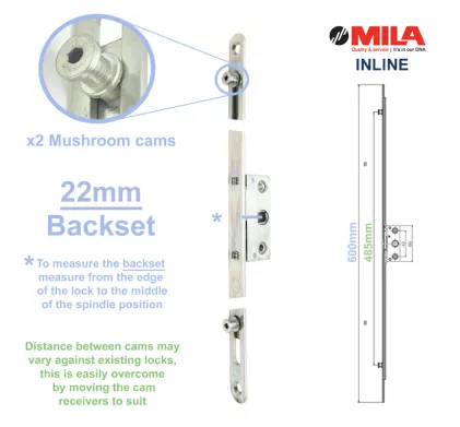 22mm Backset Mila 600mm Inline Espag Window Lock