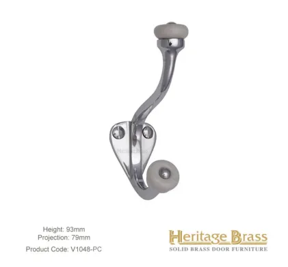 Heritage Brass Curved Hat & Coat Hook Polished Chrome