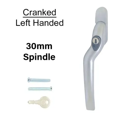 30mm Cranked Espag Window handle Satin Chrome - Left Handed