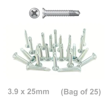 3.9 x 25mm Zinc Steel Self Tapping Screws (Bag of 25 Screws)