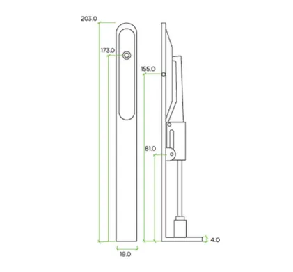 Lever Action Flush Bolt SSS - 19 x 203mm Square Profile