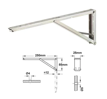 Hinged Spring Folding Bracket 250 x 85mm 40kg Load Capacity