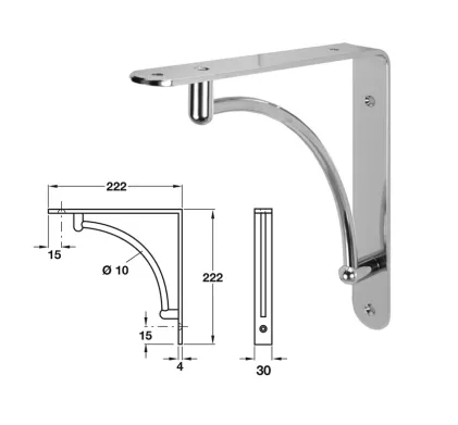 Fixed Bracket, Wall Fixing for Wooden Shelves - 222mm