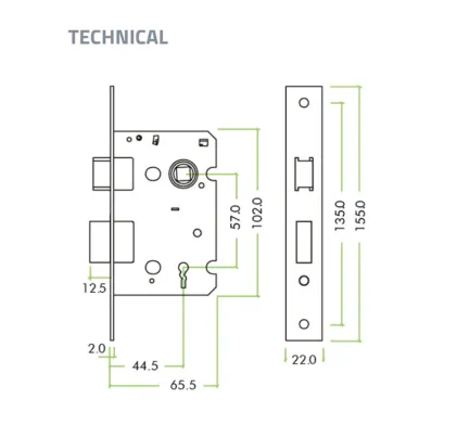 65mm (2 &frac12;") Contract Satin Stainless Steel Sashlock