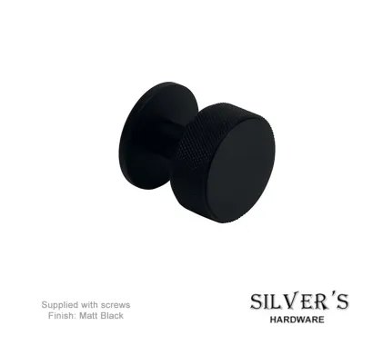 Knurled Round Cabinet Knob - Matt Black