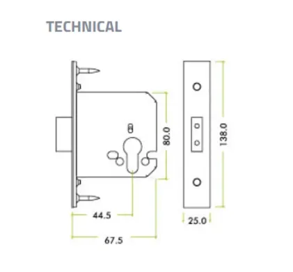 64mm (2 &frac12;") Euro Profile Mortice Deadlock - PVD Brass