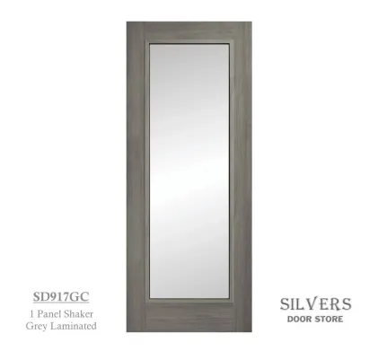 1 Panel Shaker Luxury Laminated Grey Door 44mm - Glazed Clear