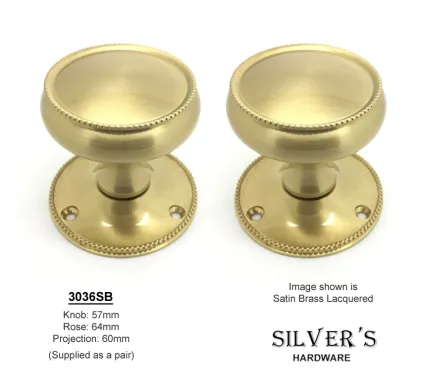 HAND FORGED SOLID Satin Brass Cushion Mortice Knobs 57mm