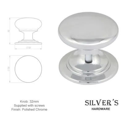 32mm Rioghal Cabinet door knob Polished Chrome