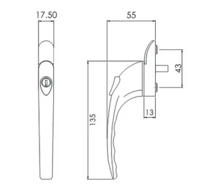 15mm Inline Espag Window handle White