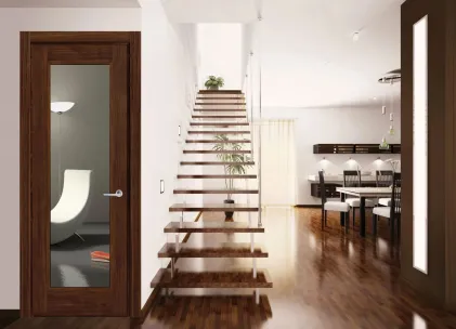 1 Panel Shaker Luxury Laminated Walnut Door 44mm - Glazed Clear