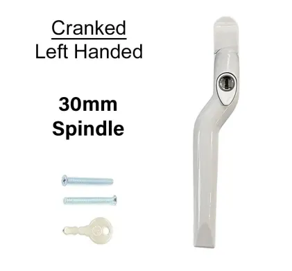 30mm Cranked Espag Window handle White - Left Handed