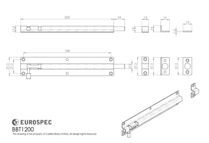 Straight Barrel Bolt Stainless Steel - 38 x 200mm