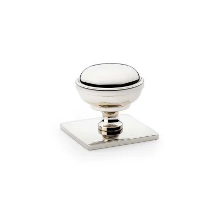 Alexander and Wilks Quantock Cupboard Knob on Square Backplate - Polished Nickel