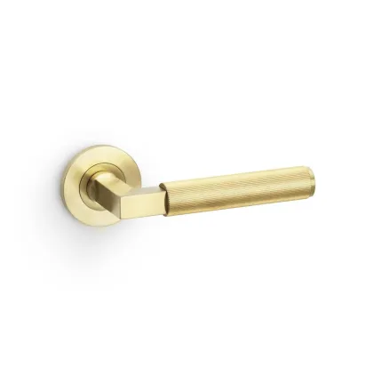 Alexander and Wilks Hurricane Reeded Lever on Round Rose - Satin Brass PVD