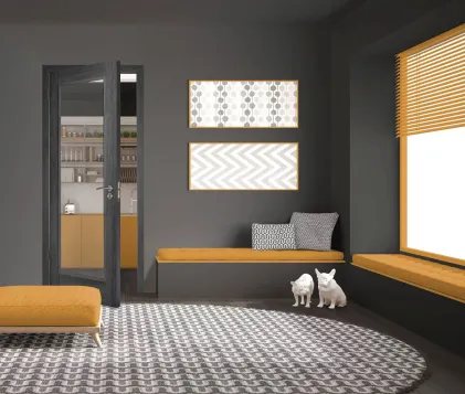 1 Panel Shaker Luxury Laminated Grey Door 44mm - Glazed Clear