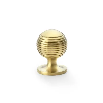 32mm Alexander and Wilks Caesar Cupboard Knob on Round Rose - Satin Brass PVD