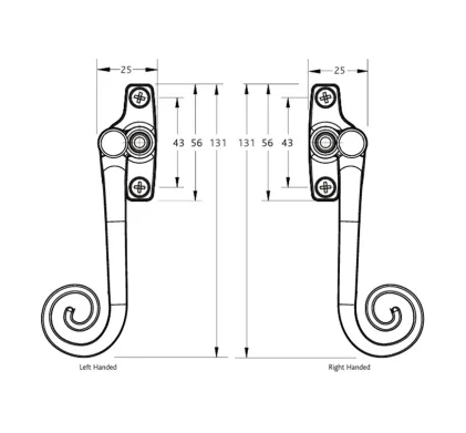 Monkey Tail Espag Window Handle - Black Antique